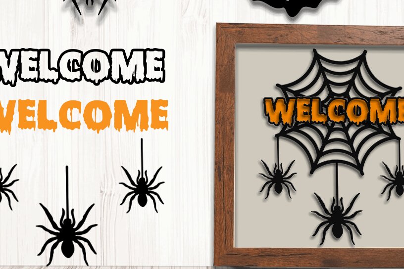 Σετ των 2 Intra απο ξύλο plywood 3mm-4mm πάχος – Welcom Halloween 3D Δίασταση  20x20 cm INTRAFABR-35500489