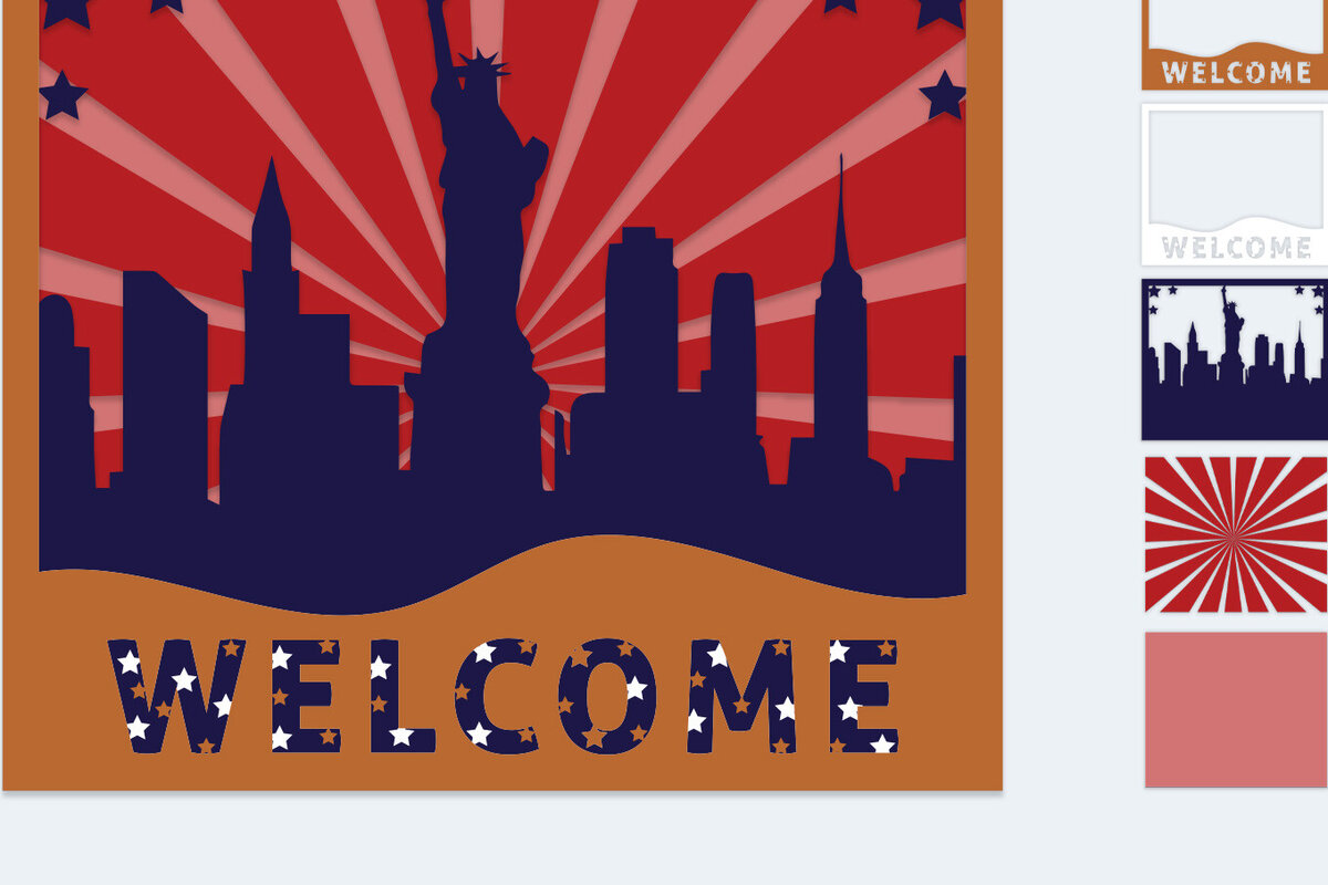 Σετ των 2 Intra απο ξύλο plywood 3mm-4mm πάχος – Καλώς ήρθατε - 3D 4th of July Paper Cut Δίασταση  20x20 cm INTRAFABR-97638444