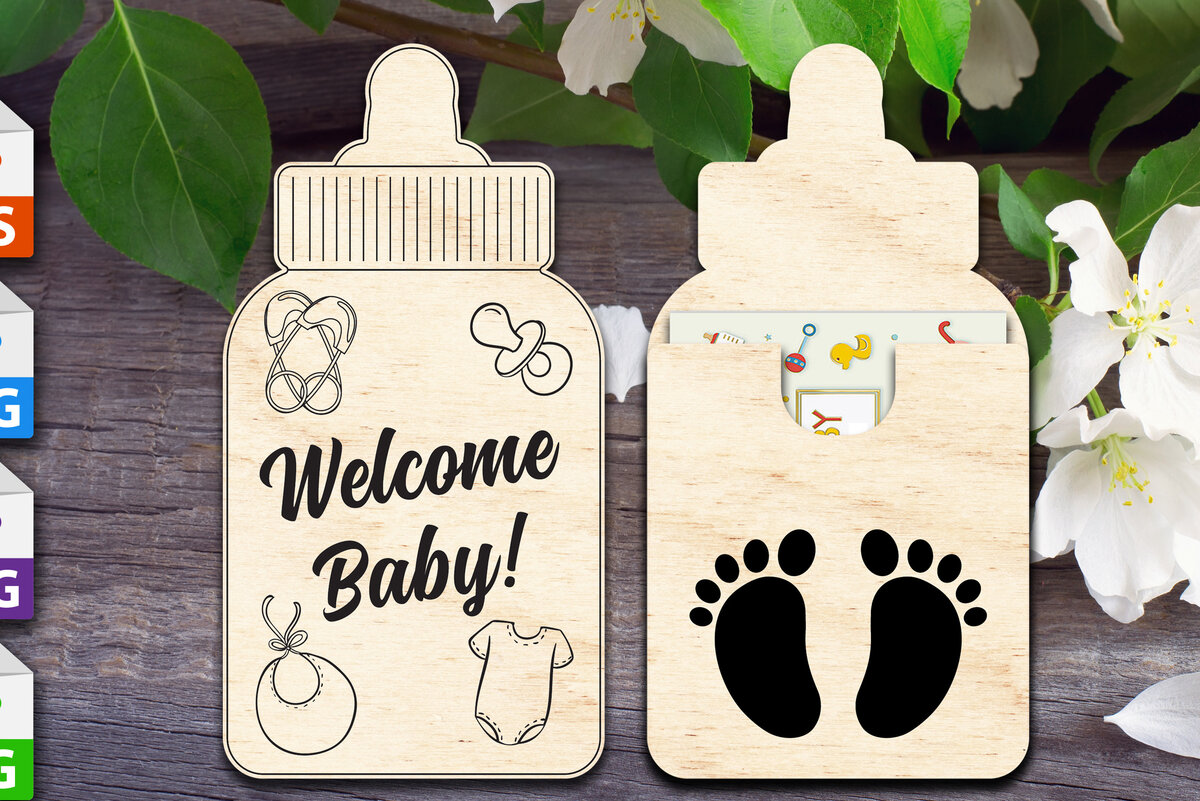 Σετ των 2 Intra απο ξύλο plywood 3mm-4mm πάχος – Θήκη δώρου για μπιμπερό καλωσορίσματος Δίασταση  20x20 cm INTRAFABR-63023405