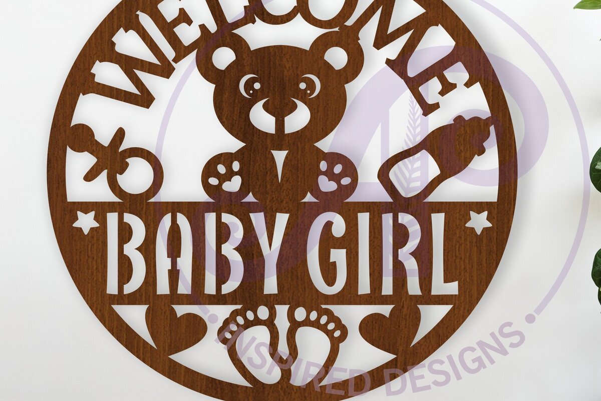 Intra απο ξύλο plywood 3mm-4mm πάχος – Καλώς ορίσατε Baby Girl Wall Sign Laser Δίασταση  40x30 cm INTRAFABR-117829233