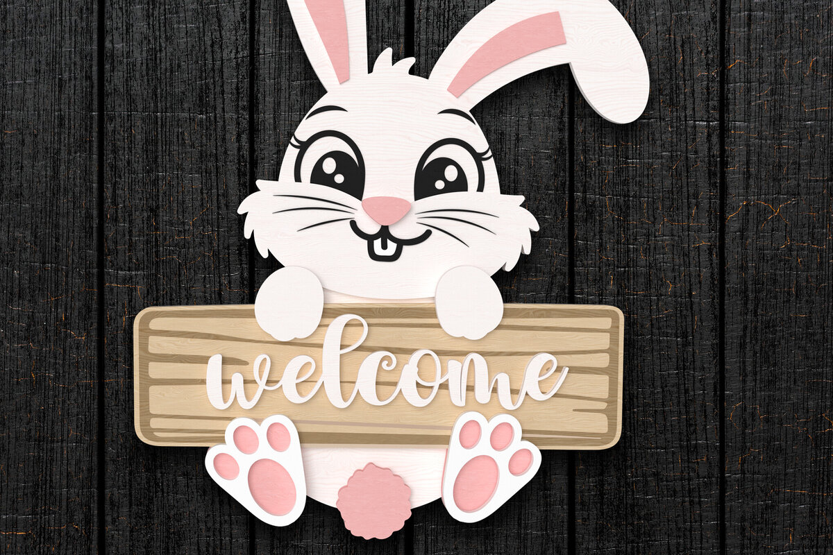 Σετ των 2 Intra απο ξύλο plywood 3mm-4mm πάχος – Καλώς ήλθατε Bunny Πασχαλινό κομμένο λέιζερ σημάδι Δίασταση  20x20 cm INTRAFABR-113924145