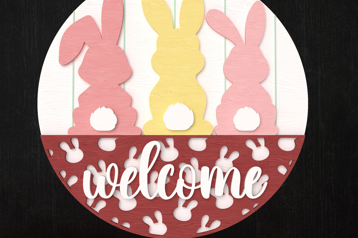 Σετ των 2 Intra απο ξύλο plywood 3mm-4mm πάχος – Καλώς ήλθατε Bunny Πασχαλινό κομμένο λέιζερ σημάδι Δίασταση  20x20 cm INTRAFABR-113850883