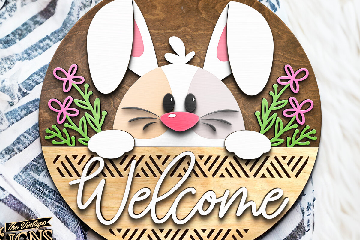 Σετ των 2 Intra απο ξύλο plywood 3mm-4mm πάχος – Καλώς ήρθατε Bunny Flowers | Κρεμάστρα πόρτας Δίασταση  20x20 cm INTRAFABR-117240237