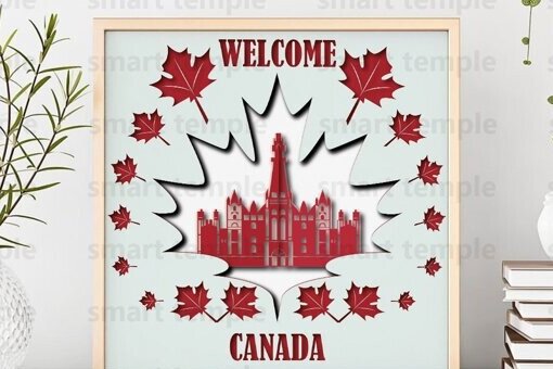 Σετ των 2 Intra απο ξύλο plywood 3mm-4mm πάχος – Καλώς ορίσατε Canada 3d Shadowbox, Canada Δίασταση  20x20 cm INTRAFABR-78791369