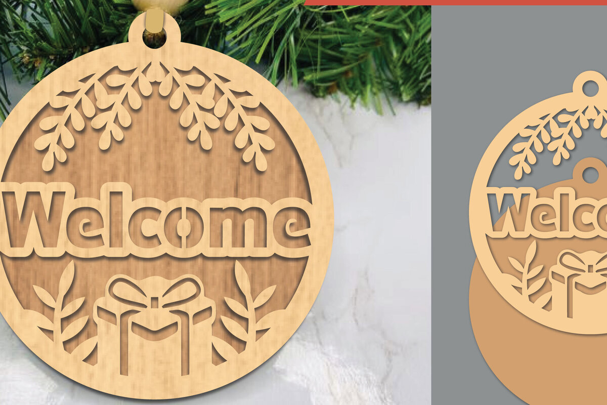 Σετ των 2 Intra απο ξύλο plywood 3mm-4mm πάχος – Καλωσορίσατε Χριστουγεννιάτικο στολίδι με Δίασταση  20x20 cm INTRAFABR-106888386