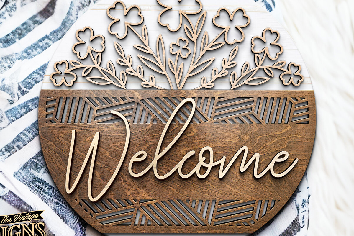 Σετ των 2 Intra απο ξύλο plywood 3mm-4mm πάχος – Καλωσορίσατε Τριφύλλια | Κρεμάστρα πόρτας Δίασταση  20x20 cm INTRAFABR-117239934