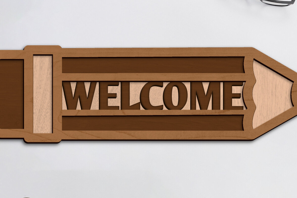 Intra απο ξύλο plywood 3mm-4mm πάχος – WELCOME Διακοσμητικό μολύβι κοπής με λέιζερ Δίασταση  40x30 cm INTRAFABR-95600667