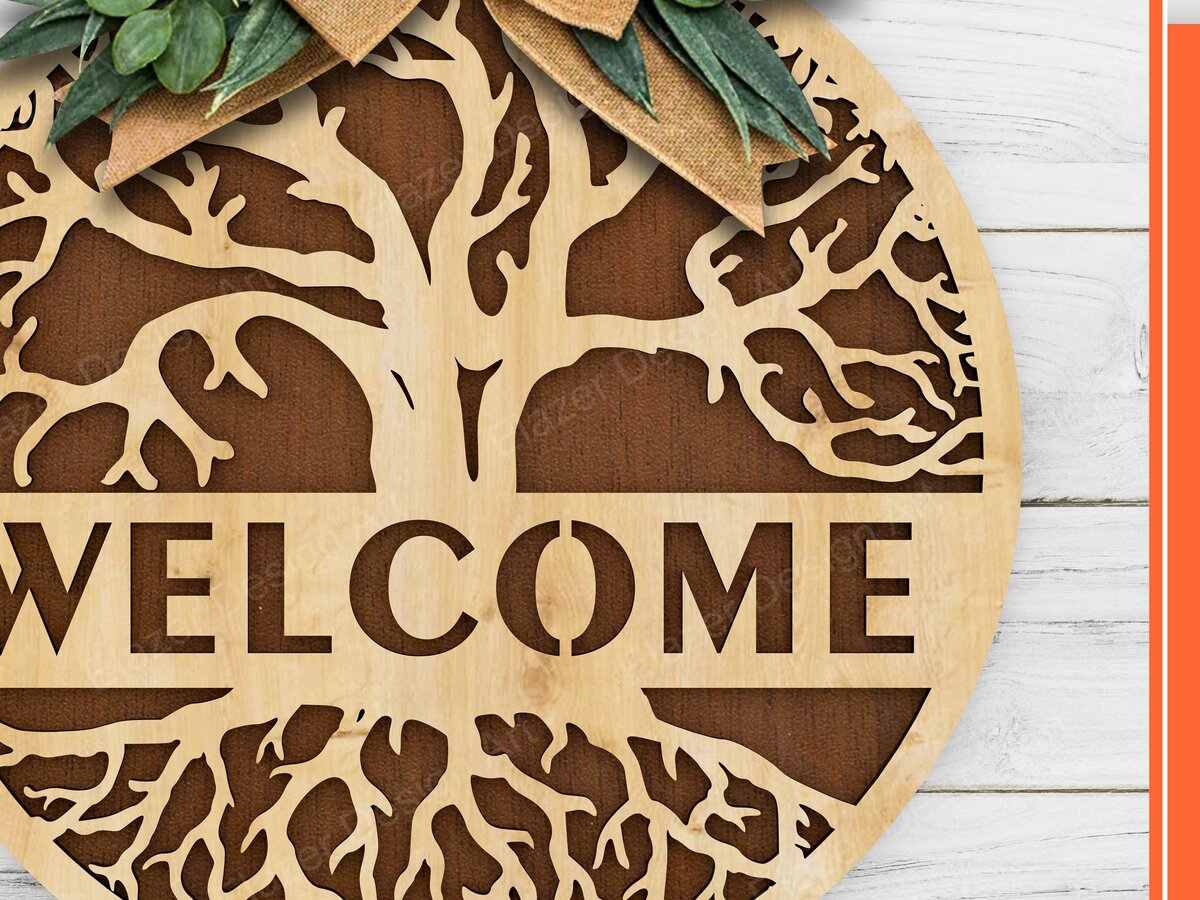 Σετ των 2 Intra απο ξύλο plywood 3mm-4mm πάχος – Welcome Door Hanger Files Δίασταση  20x20 cm INTRAFABR-72173781