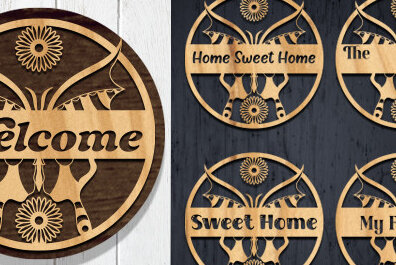 Σετ των 2 Intra απο ξύλο plywood 3mm-4mm πάχος – Welcome Door Sign Δίασταση  40x30 cm INTRAFABR-56398285