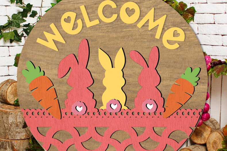 Σετ των 2 Intra απο ξύλο plywood 3mm-4mm πάχος – Καλώς ορίσατε Πασχαλινή επιγραφή Δίασταση  20x20 cm INTRAFABR-116557676