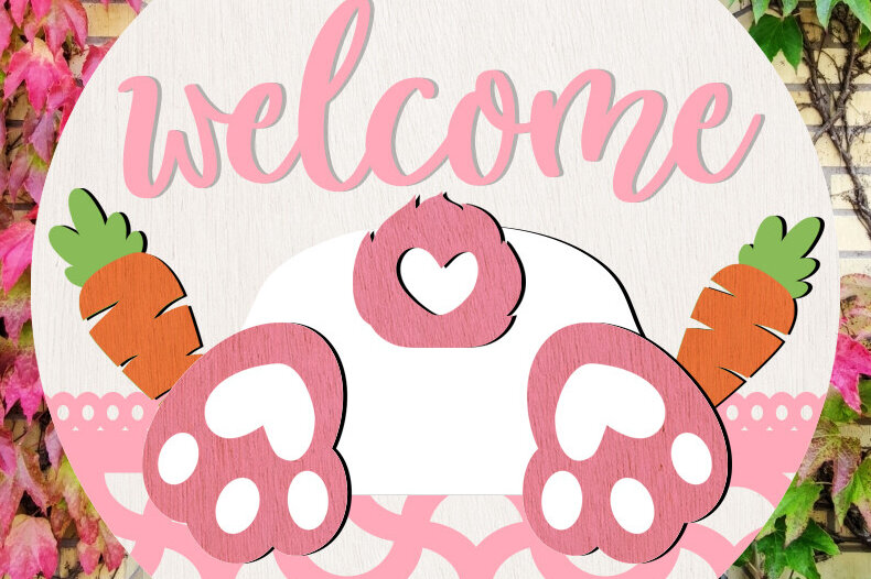 Σετ των 2 Intra απο ξύλο plywood 3mm-4mm πάχος – Καλώς ορίσατε Πασχαλινή επιγραφή Δίασταση  20x20 cm INTRAFABR-116557784