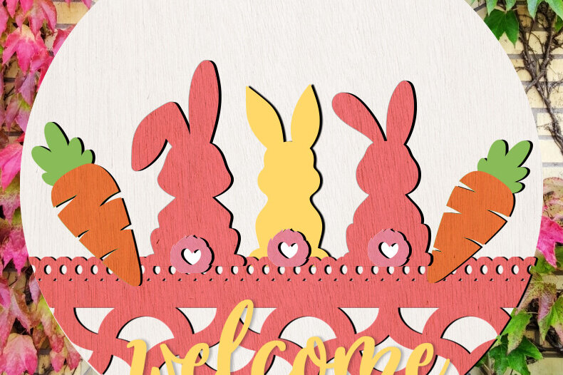 Σετ των 2 Intra απο ξύλο plywood 3mm-4mm πάχος – Καλώς ορίσατε Πασχαλινή επιγραφή Δίασταση  20x20 cm INTRAFABR-116557512