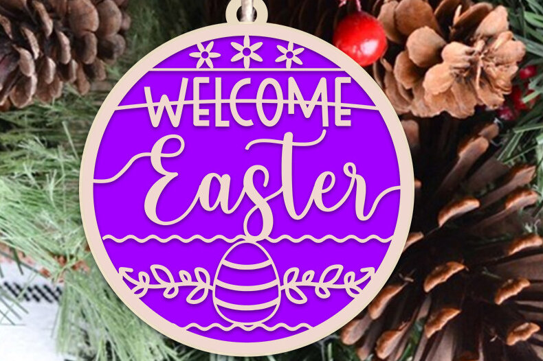 Σετ των 2 Intra απο ξύλο plywood 3mm-4mm πάχος – Καλωσόρισμα Πασχαλινό στολίδι Δίασταση  20x20 cm INTRAFABR-53946897