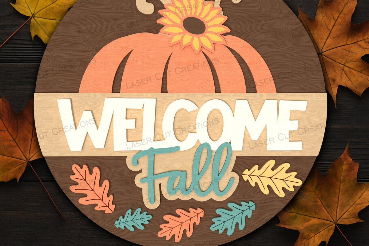 Σετ των 2 Intra απο ξύλο plywood 3mm-4mm πάχος – Καλώς ορίσατε Φθινοπωρινή Κολοκύθα Δίασταση  20x20 cm INTRAFABR-125383377