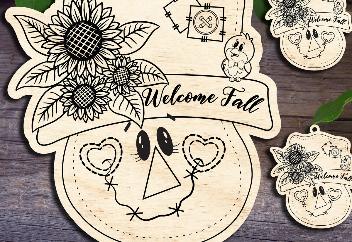 Σετ των 2 Intra απο ξύλο plywood 3mm-4mm πάχος – Καλωσορίσατε Fall Scarecrow V2 Δίασταση  20x20 cm INTRAFABR-29740325