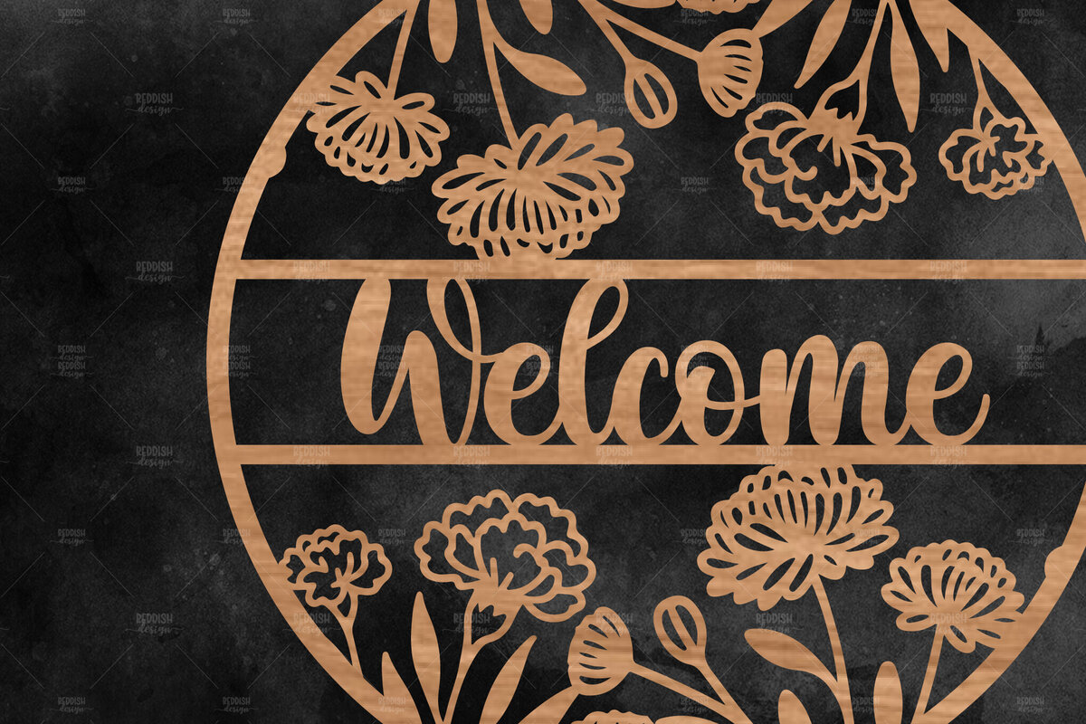 Σετ των 2 Intra απο ξύλο plywood 3mm-4mm πάχος – Καλωσόρισμα Floral στρογγυλή πινακίδα Δίασταση  20x20 cm INTRAFABR-116341207