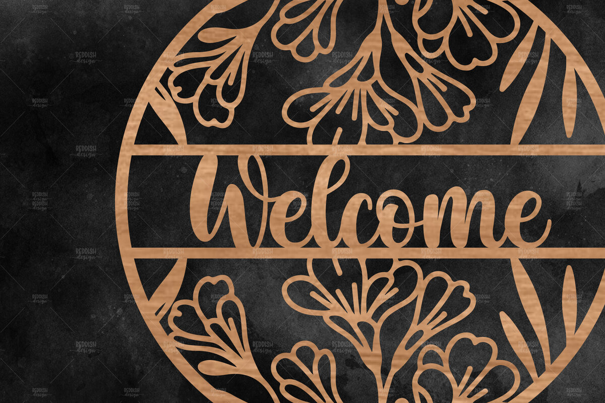 Σετ των 2 Intra απο ξύλο plywood 3mm-4mm πάχος – Καλωσόρισμα Floral στρογγυλή πινακίδα Δίασταση  20x20 cm INTRAFABR-116341228