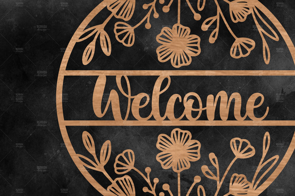 Σετ των 2 Intra απο ξύλο plywood 3mm-4mm πάχος – Καλωσόρισμα Floral στρογγυλή πινακίδα Δίασταση  20x20 cm INTRAFABR-116341238