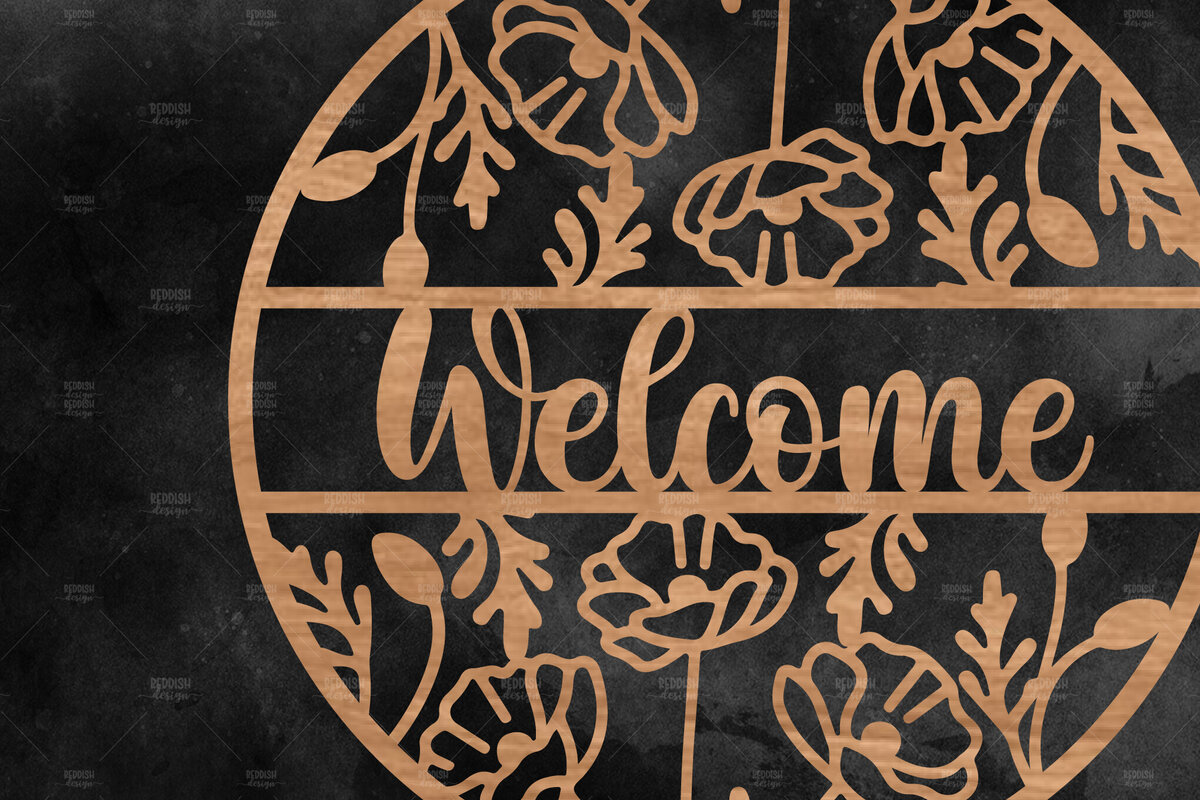 Σετ των 2 Intra απο ξύλο plywood 3mm-4mm πάχος – Καλωσόρισμα Floral στρογγυλή πινακίδα Δίασταση  20x20 cm INTRAFABR-116341270