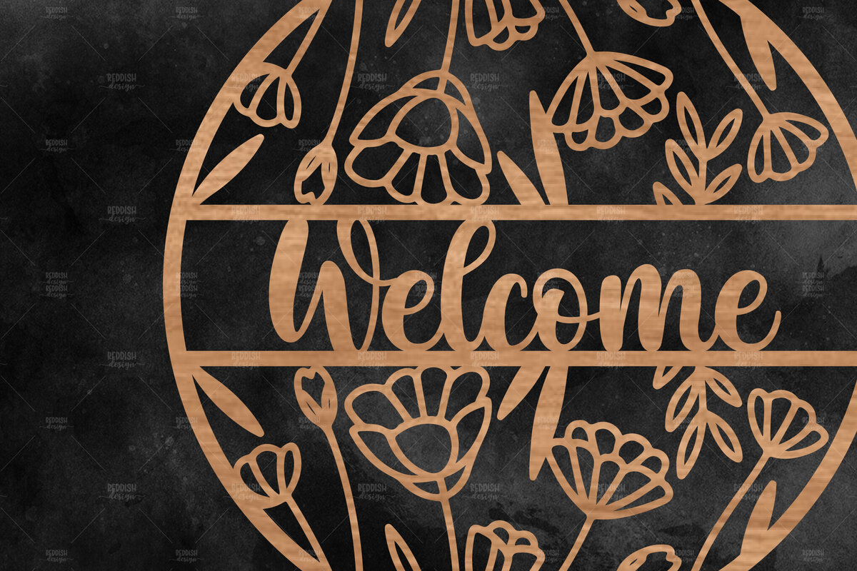 Σετ των 2 Intra απο ξύλο plywood 3mm-4mm πάχος – Καλωσόρισμα Floral στρογγυλή πινακίδα Δίασταση  20x20 cm INTRAFABR-116341298