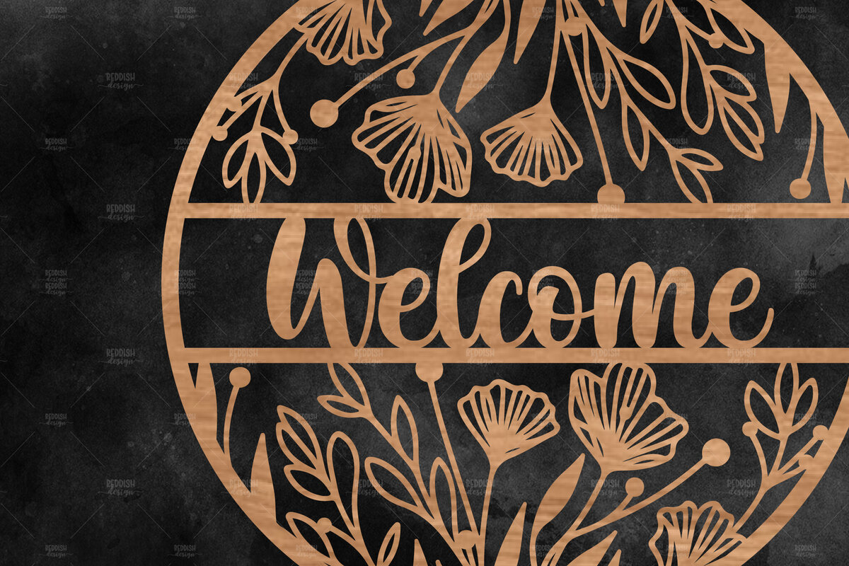 Σετ των 2 Intra απο ξύλο plywood 3mm-4mm πάχος – Καλωσόρισμα Floral στρογγυλή πινακίδα Δίασταση  20x20 cm INTRAFABR-116341182