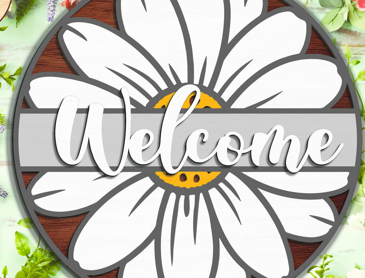 Intra απο ξύλο plywood 3mm-4mm πάχος – Welcome Flower Sign - Break Jhon Δίασταση  40x30 cm INTRAFABR-94977244