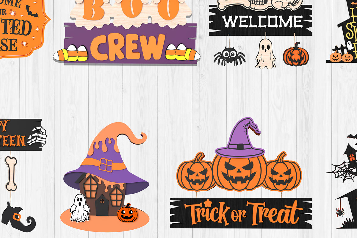 Σετ των 2 Intra απο ξύλο plywood 3mm-4mm πάχος – Καλώς ορίσατε Halloween Bundle Cut Laser Δίασταση  20x20 cm INTRAFABR-106047187