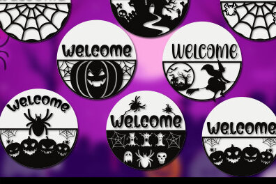 Σετ των 2 Intra απο ξύλο plywood 3mm-4mm πάχος – Πακέτο καλωσορίσματος Halloween Door Hanger Δίασταση  20x20 cm INTRAFABR-18369511