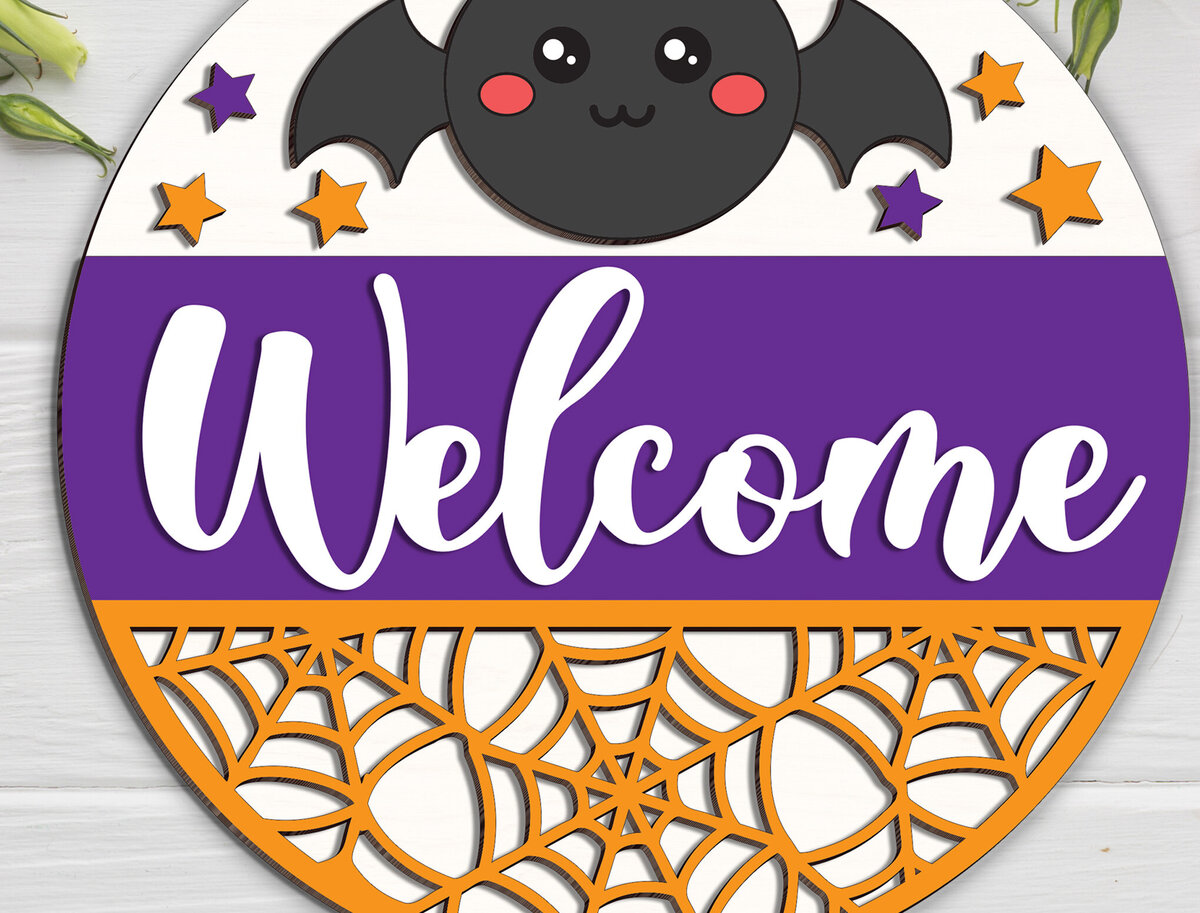 Σετ των 2 Intra απο ξύλο plywood 3mm-4mm πάχος – Καλώς ήρθατε Halloween Door Hanger Δίασταση  20x20 cm INTRAFABR-102200779