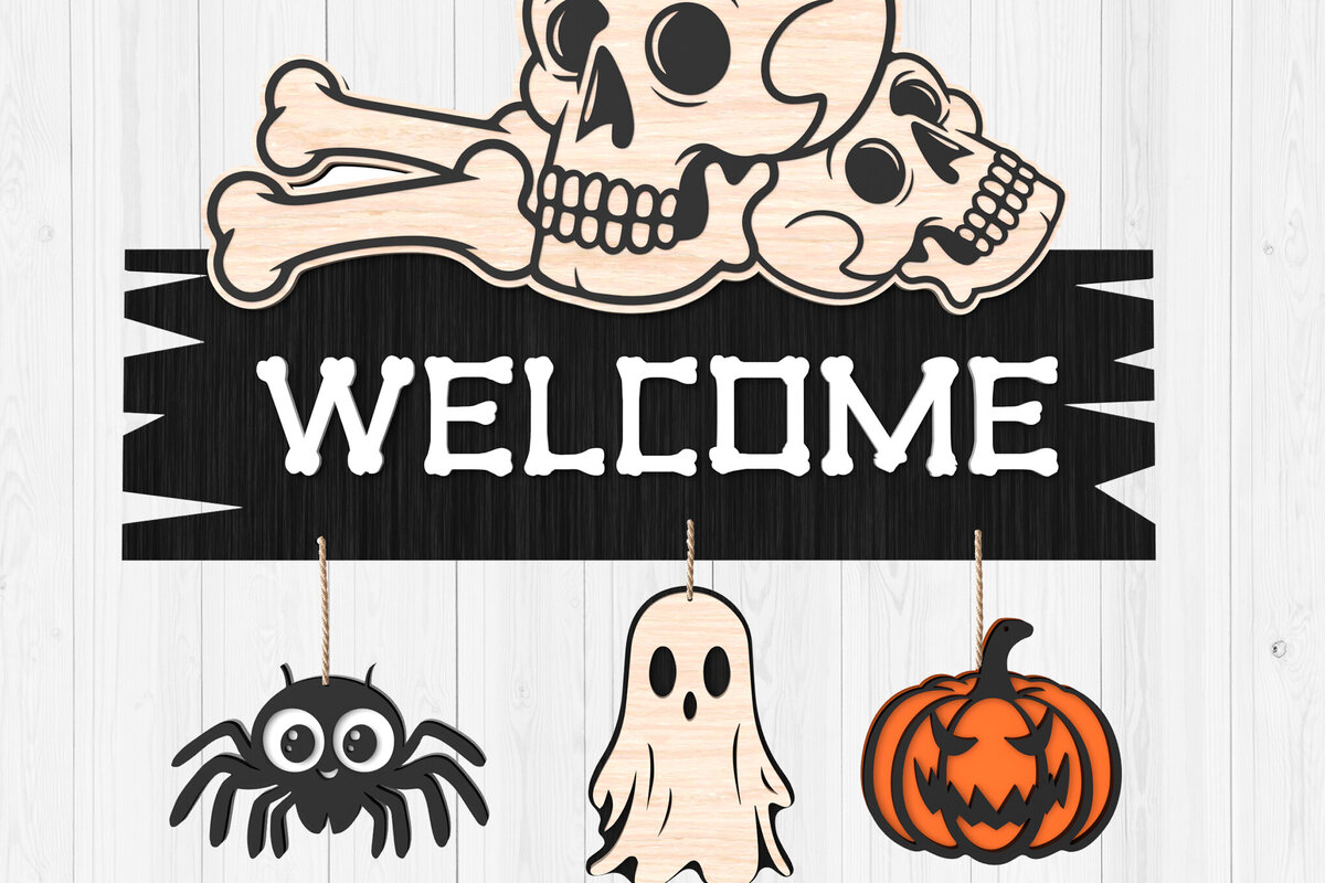 Intra απο ξύλο plywood 3mm-4mm πάχος – Αρχείο αποκοπής λέιζερ καλωσορίσματος Halloween Sign Δίασταση  40x30 cm INTRAFABR-106046800