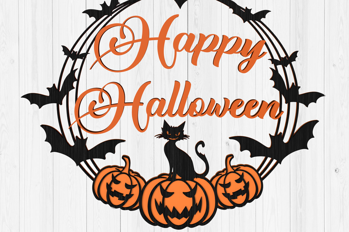 Σετ των 2 Intra απο ξύλο plywood 3mm-4mm πάχος – Καλωσόρισμα Halloween Wreath 3d Δίασταση  20x20 cm INTRAFABR-104826569