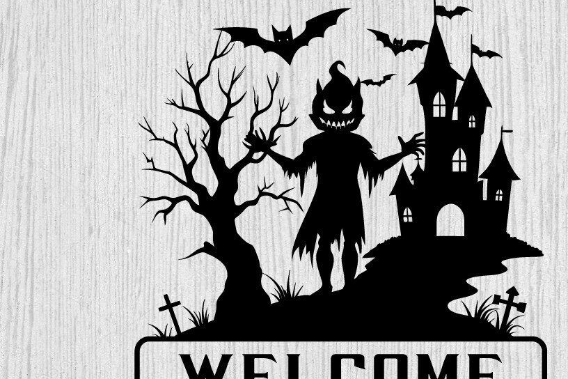 Σετ των 2 Intra απο ξύλο plywood 3mm-4mm πάχος – Καλώς ήρθατε Happy Halloween Metal Art Laser Δίασταση  20x20 cm INTRAFABR-101052013