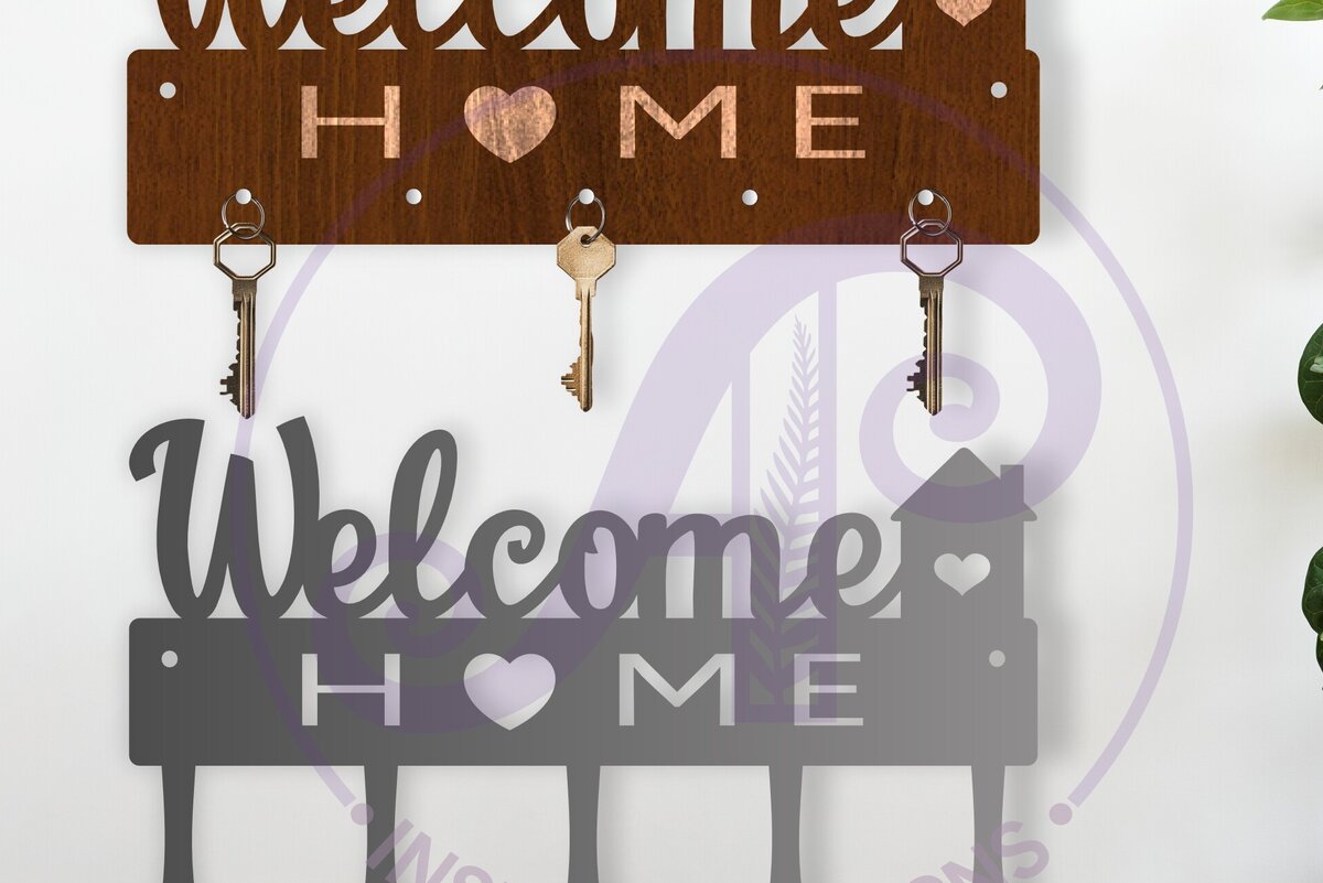 Σετ των 2 Intra απο ξύλο plywood 3mm-4mm πάχος – Welcome Home Σχέδια θήκης κλειδιού Δίασταση  20x20 cm INTRAFABR-117903054