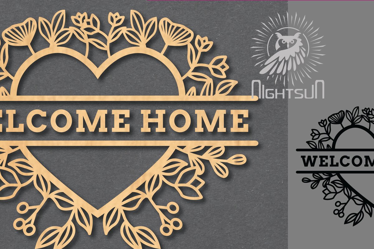 Σετ των 2 Intra απο ξύλο plywood 3mm-4mm πάχος – Καλώς ορίσατε στο σπίτι Σημάδι κοπής λέιζερ Δίασταση  20x20 cm INTRAFABR-119041535