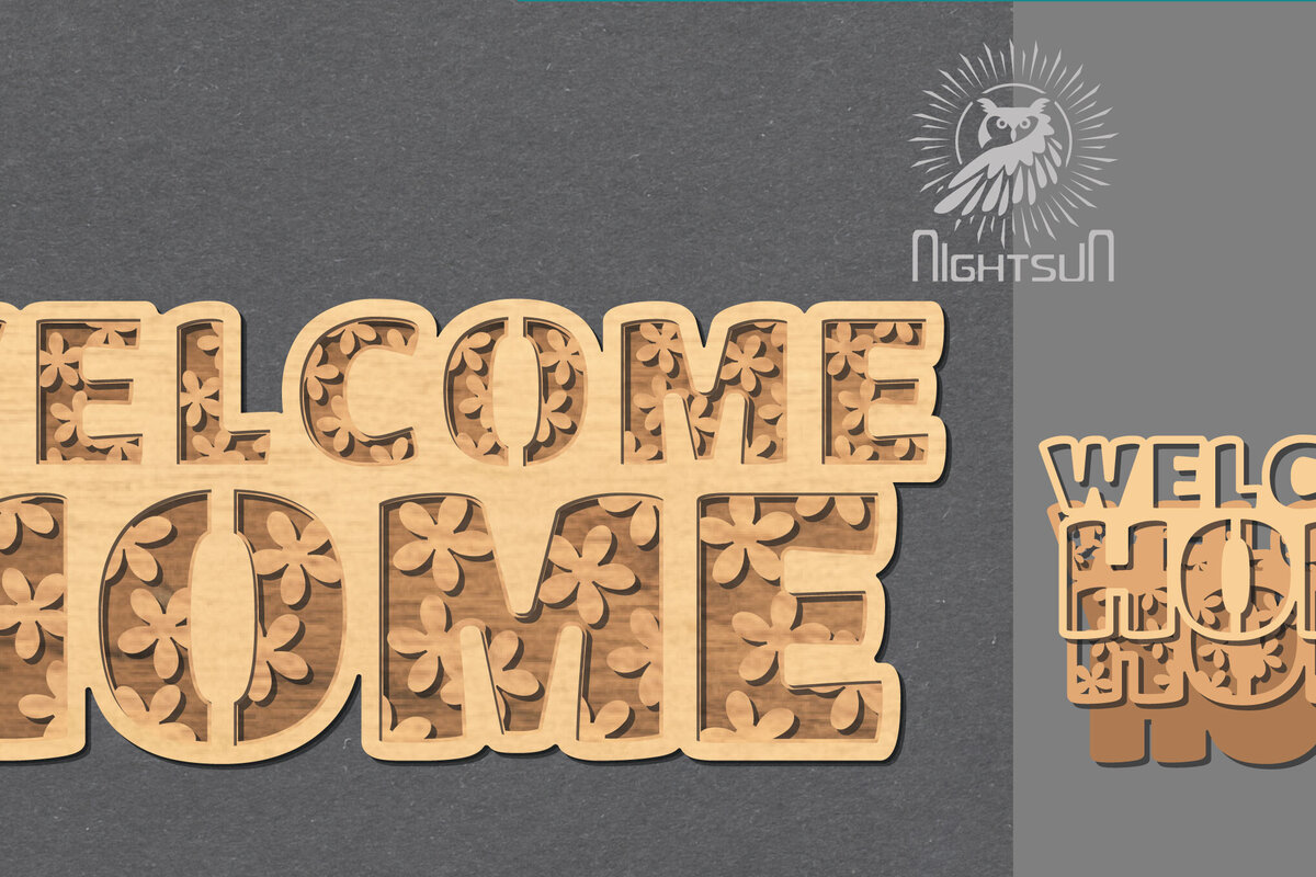 Σετ των 2 Intra απο ξύλο plywood 3mm-4mm πάχος – Καλώς ορίσατε στο σπίτι Σημάδι κοπής λέιζερ Δίασταση  20x20 cm INTRAFABR-119037604