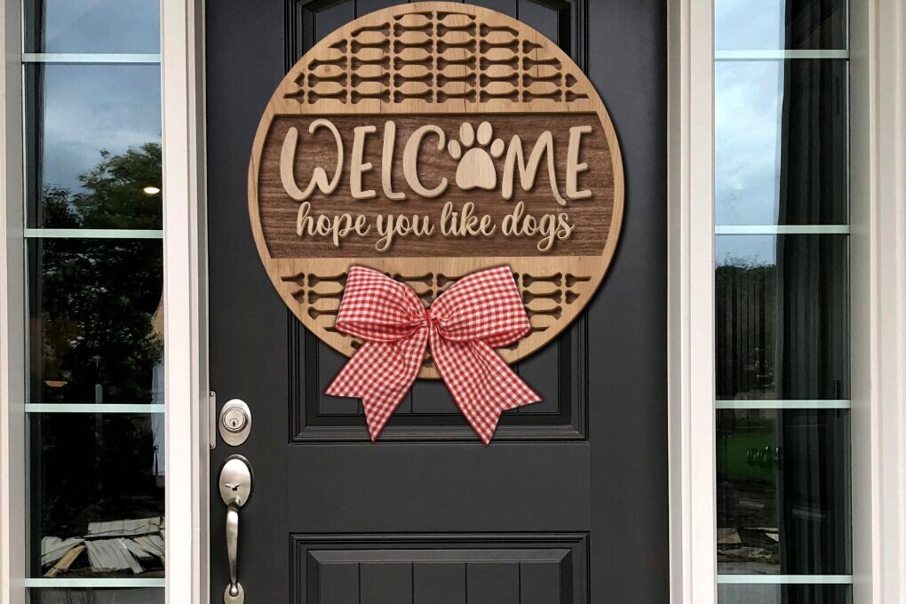 Σετ των 2 Intra απο ξύλο plywood 3mm-4mm πάχος – Υποδοχή Ελπίζω να σας αρέσουν τα σκυλιά Δίασταση  20x20 cm INTRAFABR-101855660