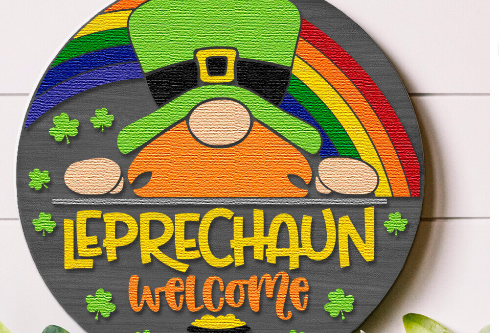 Σετ των 2 Intra απο ξύλο plywood 3mm-4mm πάχος – Καλωσορίσατε Leprechaun, ημέρα του Αγίου Πατρικίου Δίασταση  20x20 cm INTRAFABR-113162285