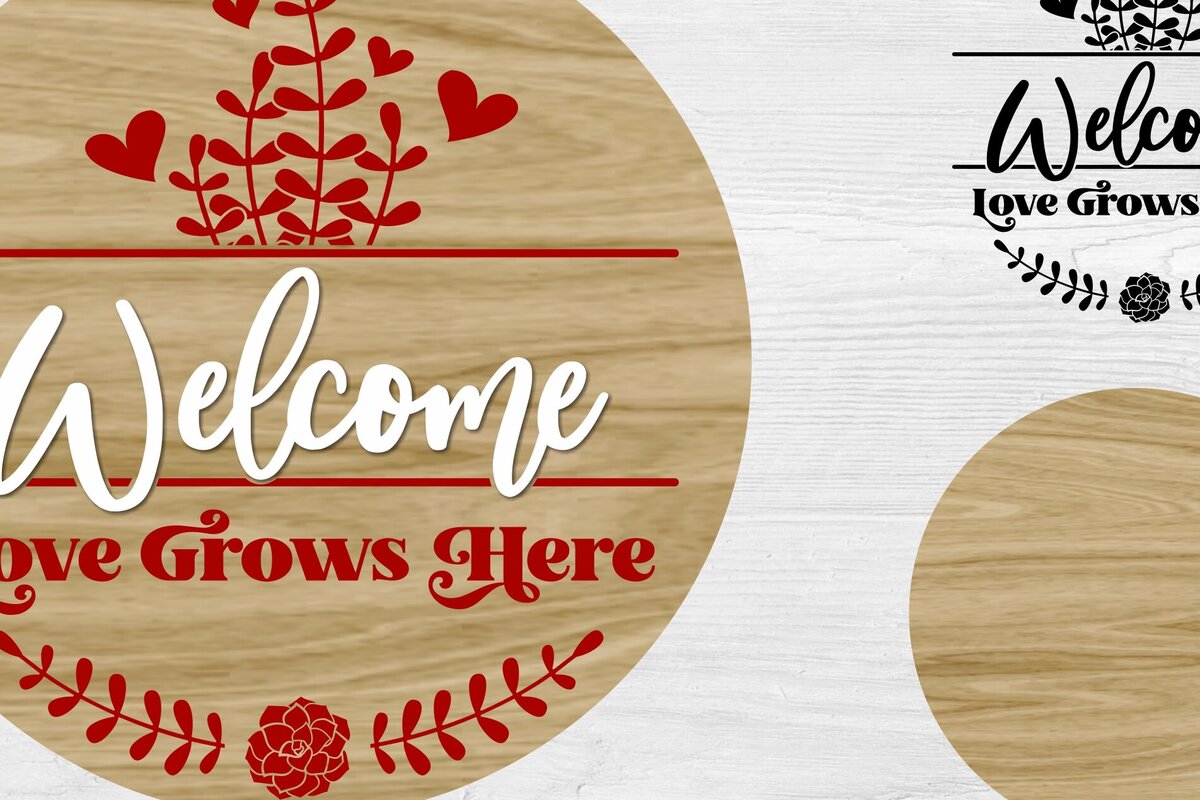 Σετ των 2 Intra απο ξύλο plywood 3mm-4mm πάχος – Καλώς ήρθατε, η αγάπη μεγαλώνει εδώ πινακίδα πόρτας Δίασταση  20x20 cm INTRAFABR-113589692