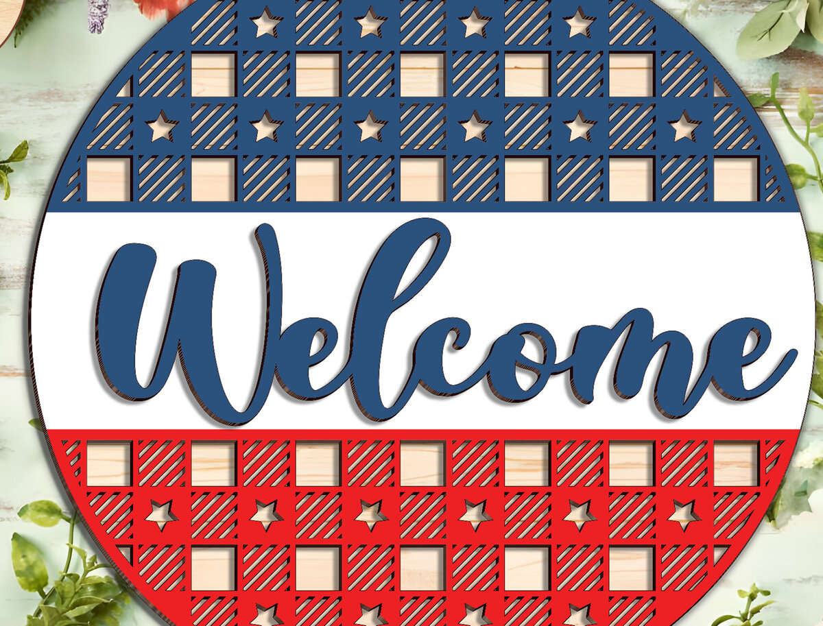 Σετ των 2 Intra απο ξύλο plywood 3mm-4mm πάχος – Καλωσόρισμα Πατριωτικό Σημάδι Δίασταση  20x20 cm INTRAFABR-97105665