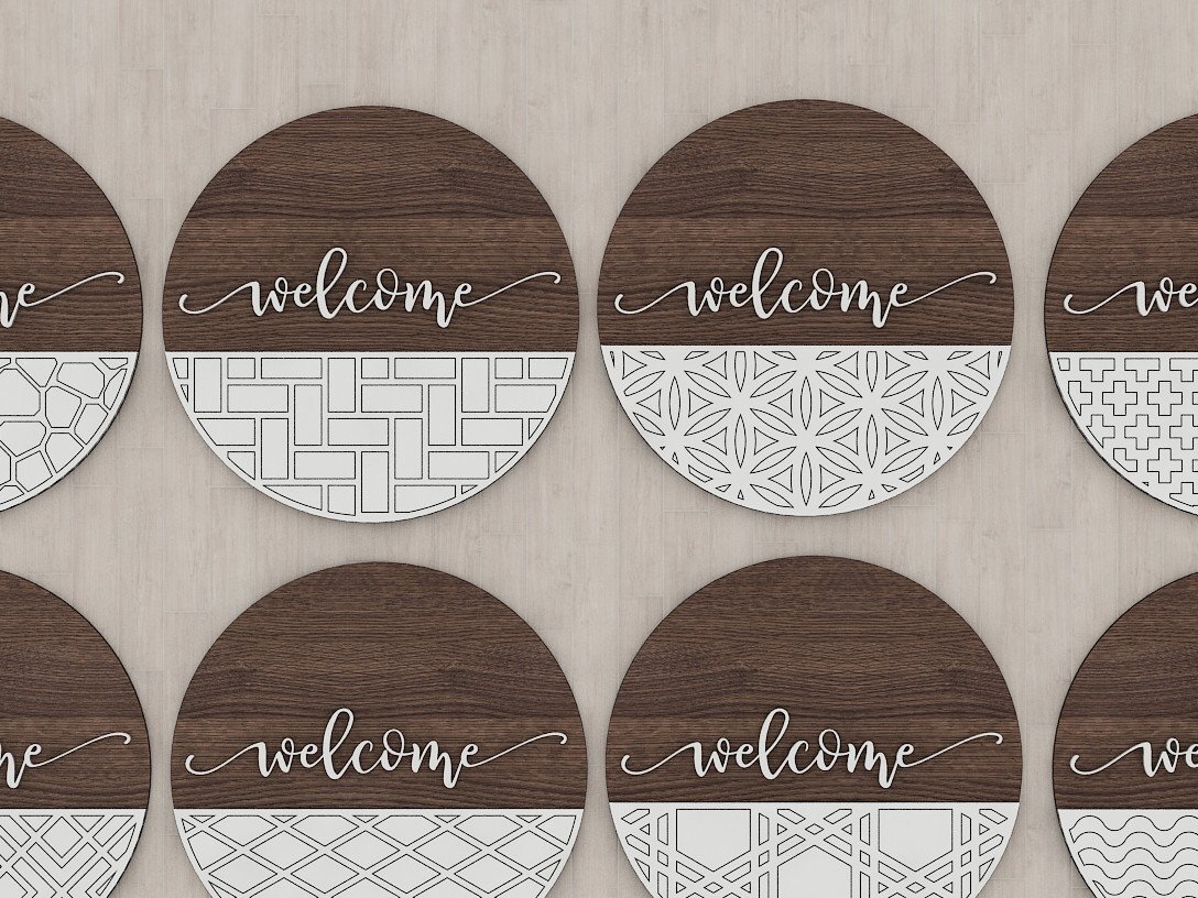 Σετ των 2 Intra απο ξύλο plywood 3mm-4mm πάχος – Αρχεία μοτίβων καλωσορίσματος / Σημάδι κρεμάστρας πόρτας Δίασταση  20x20 cm INTRAFABR-41627787