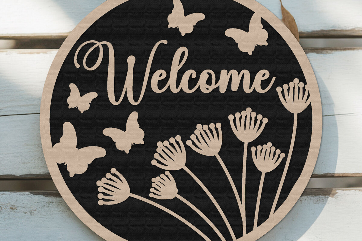 Intra απο ξύλο plywood 3mm-4mm πάχος – Welcome Round Sign Lasercut - Floral Δίασταση  40x30 cm INTRAFABR-125166412