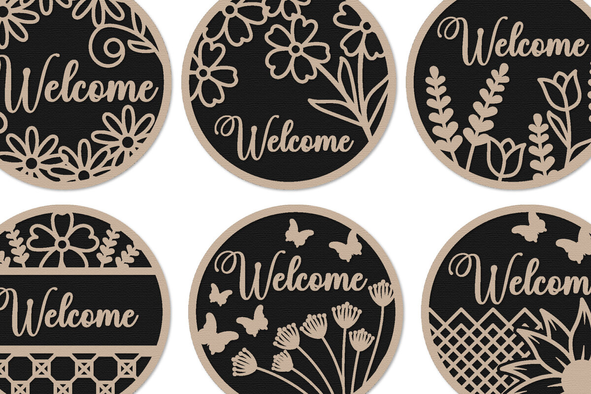 Intra απο ξύλο plywood 3mm-4mm πάχος – Welcome Round Sign Lasercut - Floral Δίασταση  40x30 cm INTRAFABR-125166422