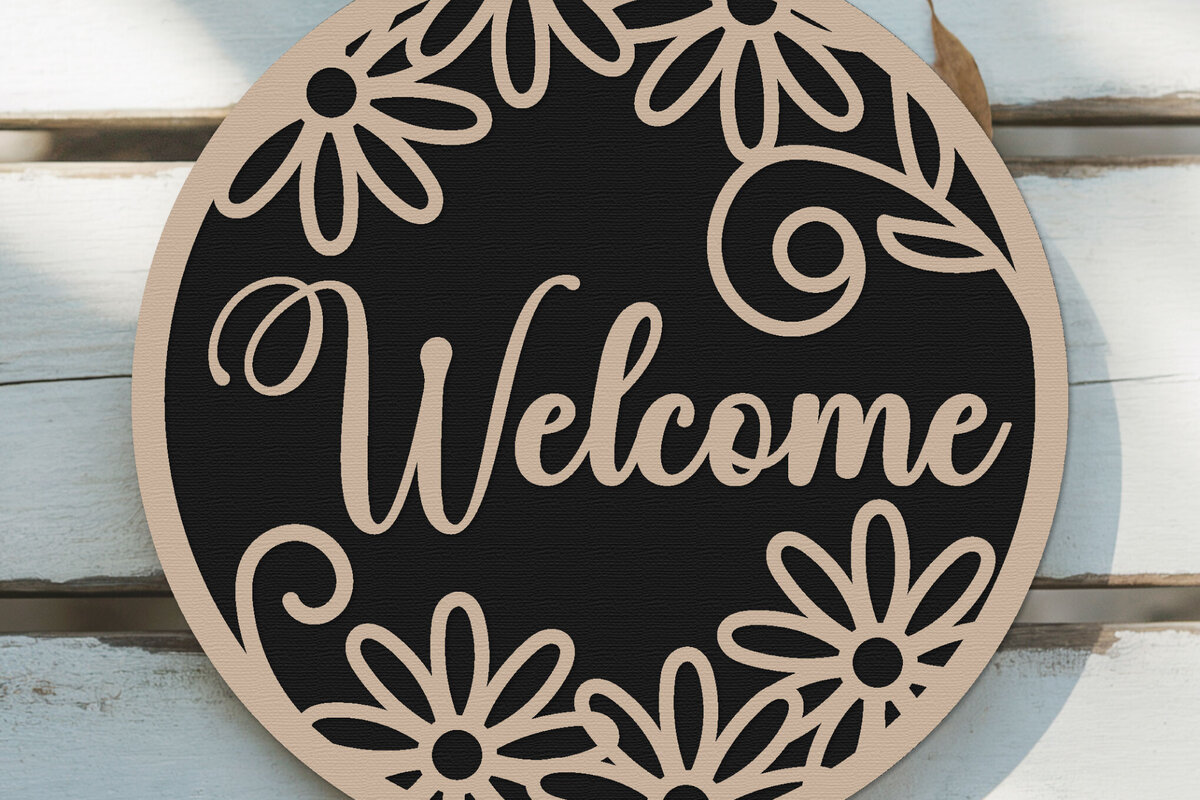Intra απο ξύλο plywood 3mm-4mm πάχος – Welcome Round Sign Lasercut - Floral Δίασταση  40x30 cm INTRAFABR-125166382