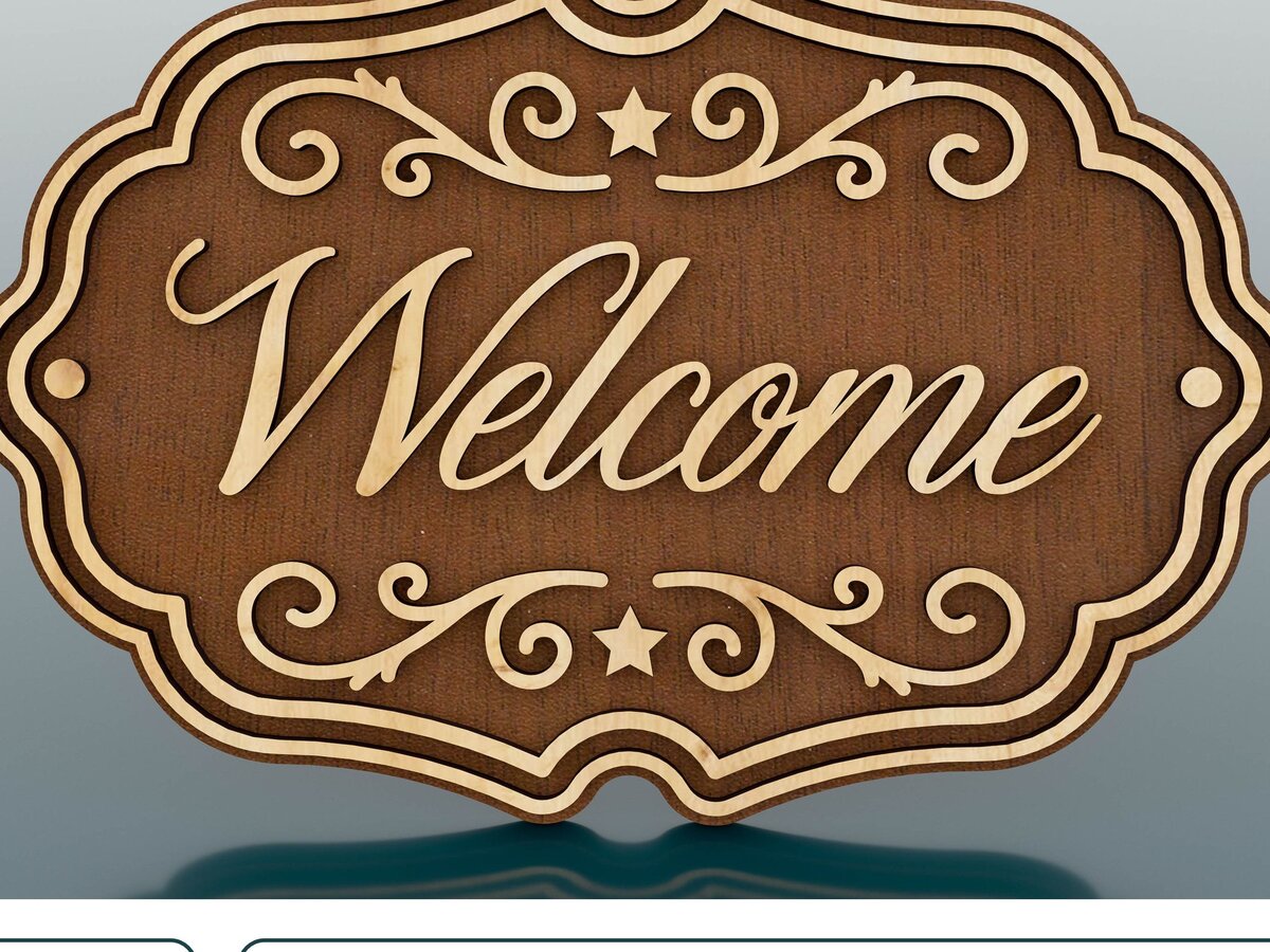 Σετ των 2 Intra απο ξύλο plywood 3mm-4mm πάχος – Σήμα καλωσορίσματος, Κρεμάστρα πόρτας κοπής με λέιζερ Δίασταση  20x20 cm INTRAFABR-59518654