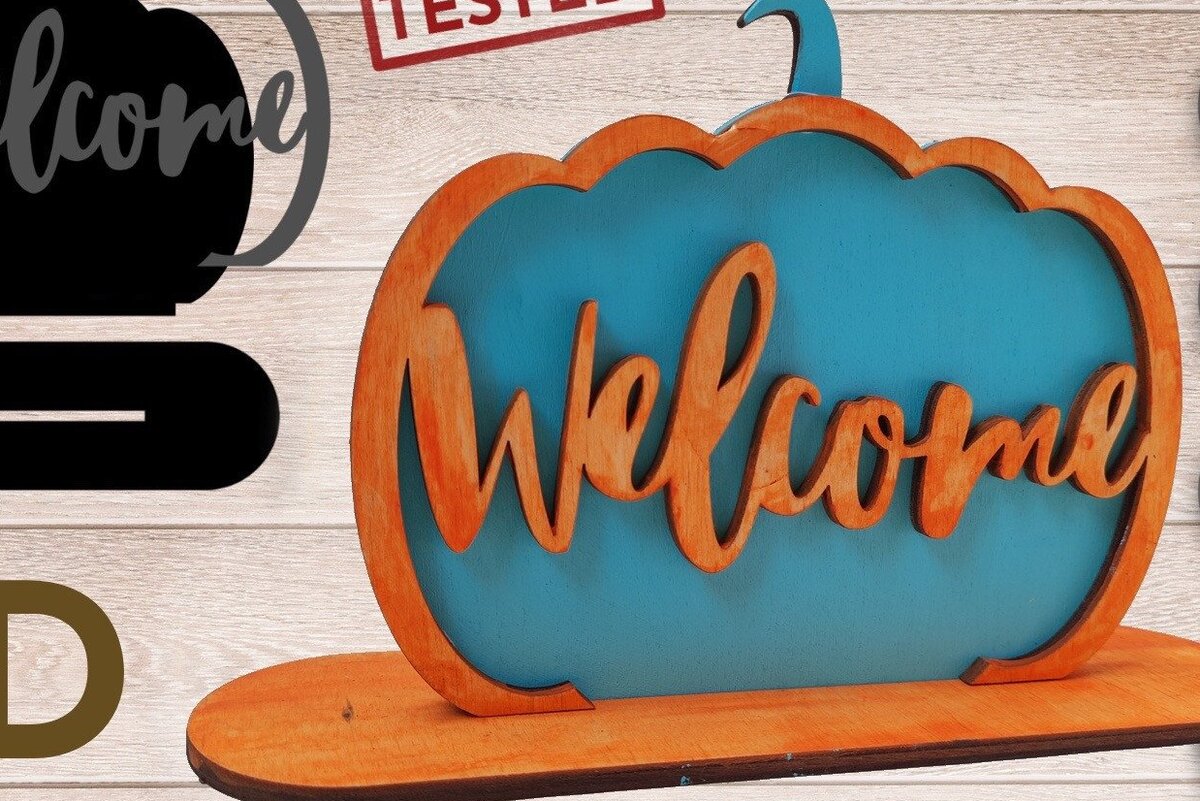 Σετ των 2 Intra απο ξύλο plywood 3mm-4mm πάχος – Σημάδι καλωσορίσματος,  κοπής λέιζερ κολοκύθας Δίασταση  20x20 cm INTRAFABR-34579405