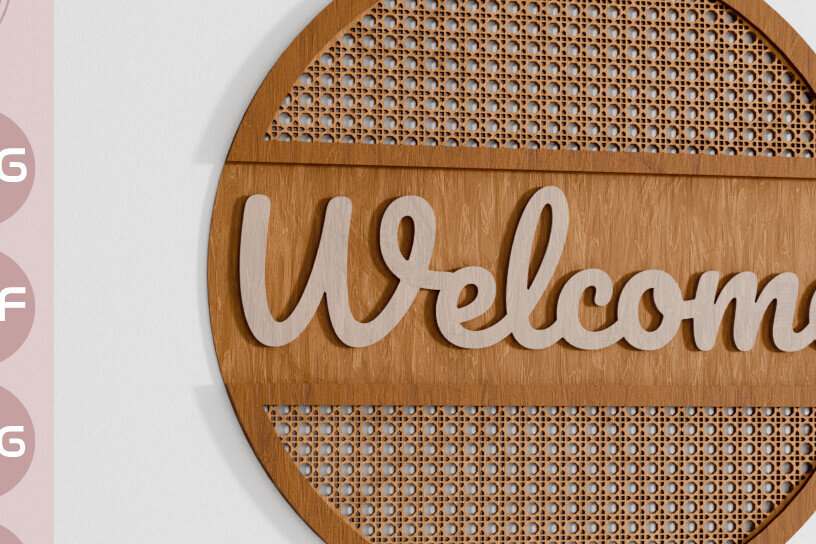 Σετ των 2 Intra απο ξύλο plywood 3mm-4mm πάχος – Επιγραφή καλωσορίσματος Rattan Door Decor Cut Laser Δίασταση  20x20 cm INTRAFABR-105827989