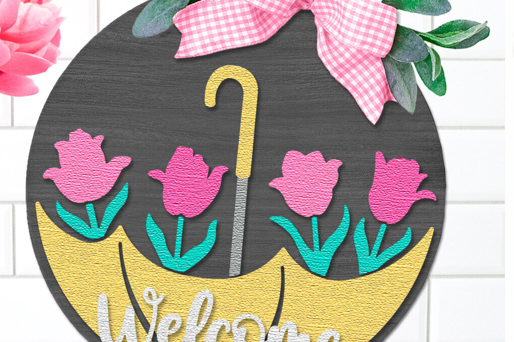 Σετ των 2 Intra απο ξύλο plywood 3mm-4mm πάχος – Πινακίδα καλωσορίσματος, Tulips Door Hanger DXF Δίασταση  20x20 cm INTRAFABR-113490492