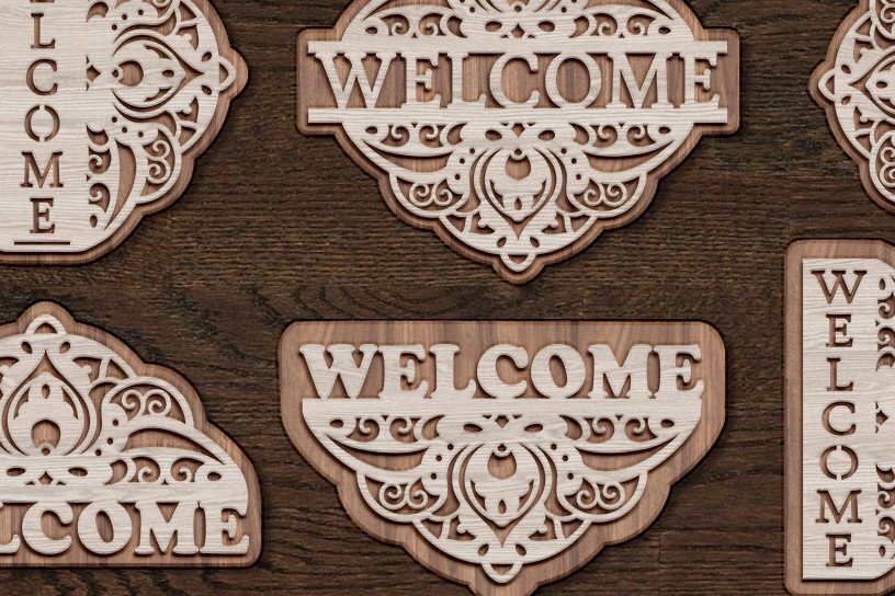 Σετ των 2 Intra απο ξύλο plywood 3mm-4mm πάχος – Σημάδια καλωσορίσματος. Σχέδια για Δίασταση  20x20 cm INTRAFABR-34577711