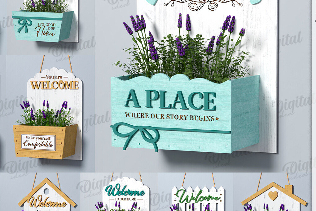 Σετ των 2 Intra απο ξύλο plywood 3mm-4mm πάχος – Πινακίδες καλωσορίσματος με Πακέτο λουλουδιών Δίασταση  20x20 cm INTRAFABR-123088975