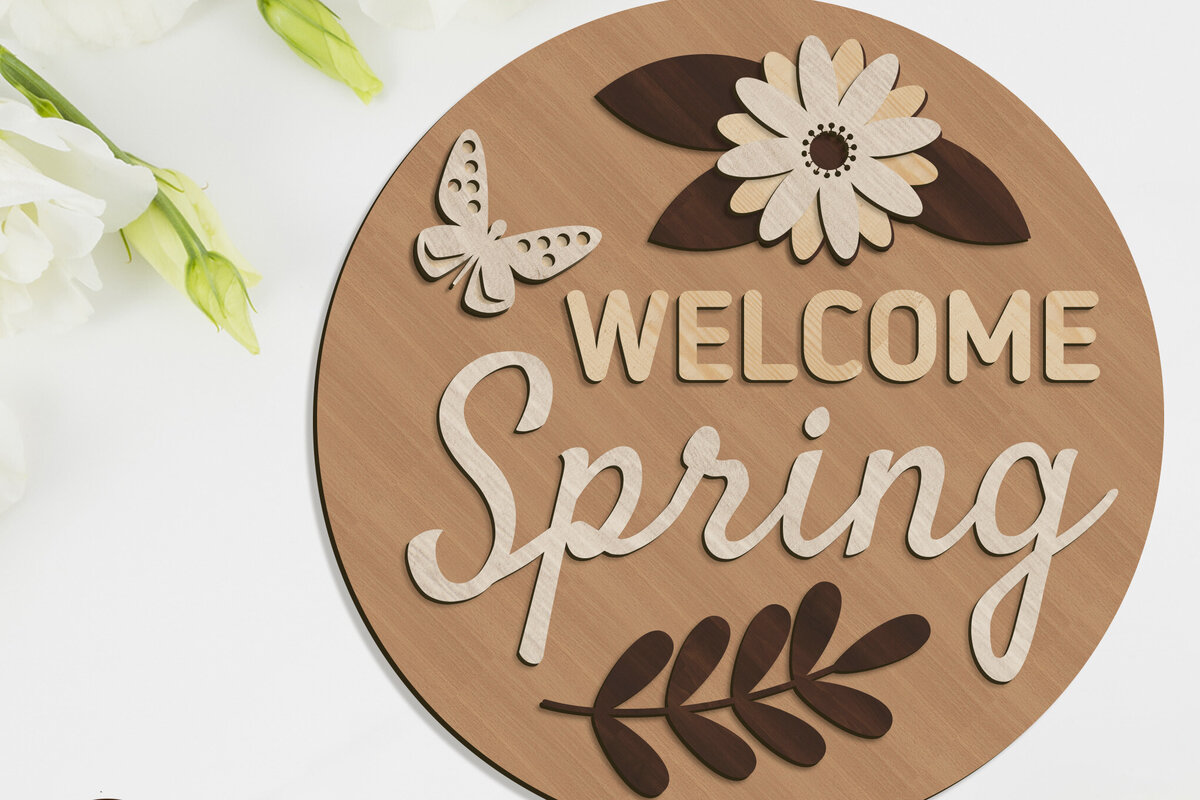 Intra απο ξύλο plywood 3mm-4mm πάχος – Καλωσόρισμα Ανοιξιάτικο διακοσμητικό κομμένο πάνελ Δίασταση  40x30 cm INTRAFABR-91235146